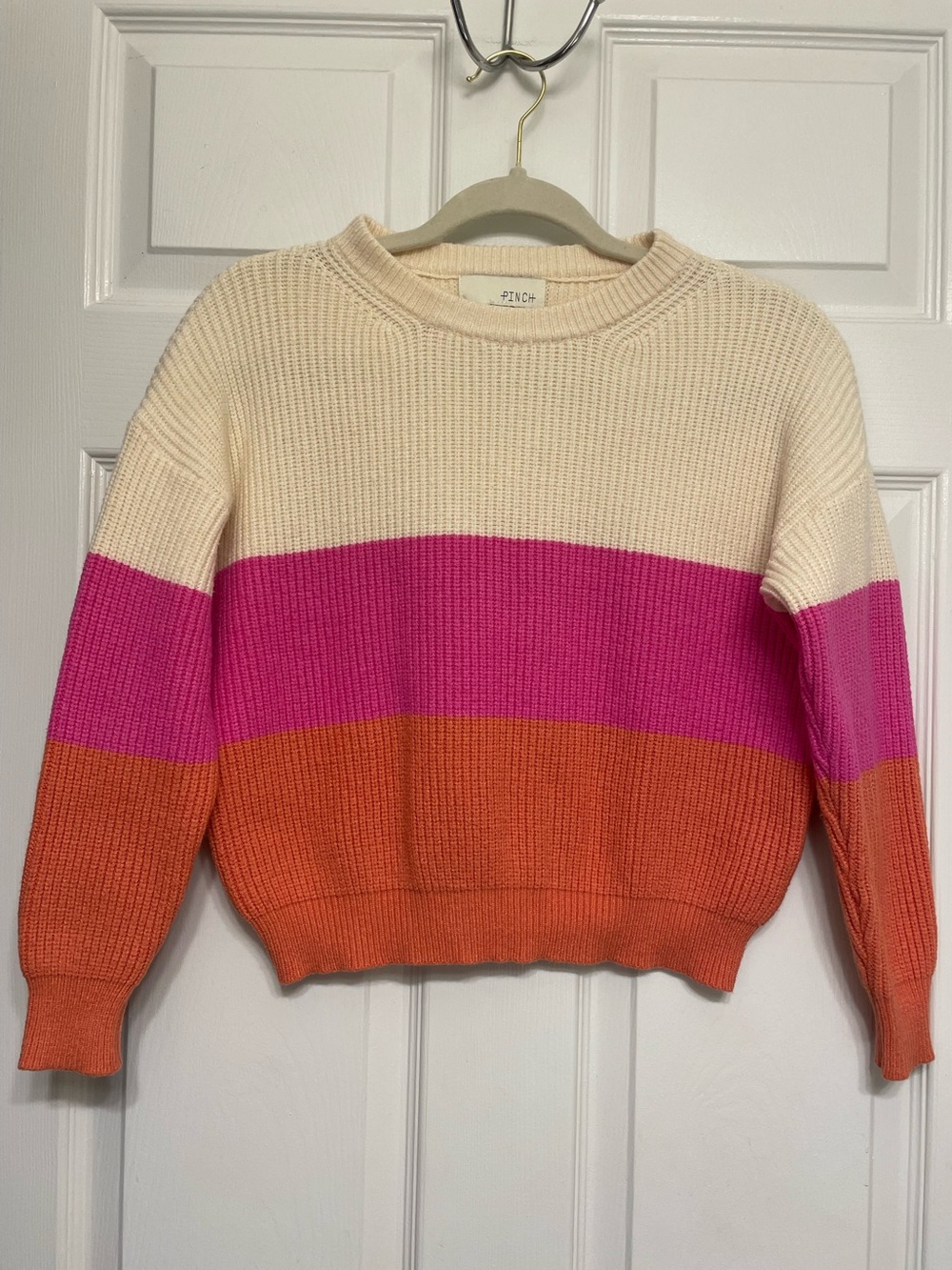 S Pinch Colorblock Crewneck Sweater in Cream, Pink & Orange